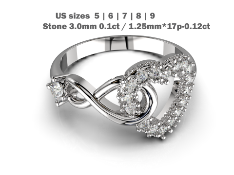 3D printable model ring heart and infinity- STL for 3d printing 3Dモデル