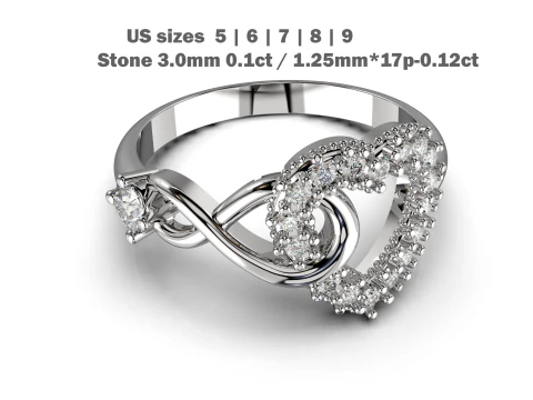 3D printable model ring heart and infinity- STL for 3d printing 3D Model