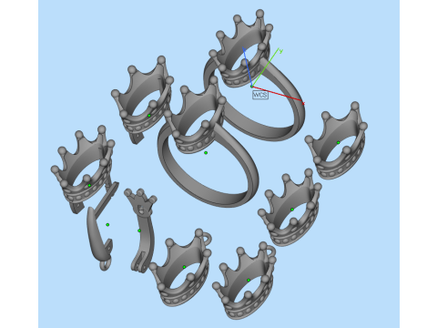 Crown Jewelry Set Ring Earrings and Oval 8x14mm Gemstone Setting STL for 3D Print 3D Model
