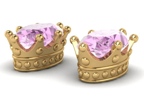 Crown Jewelry Set Ring Earrings and Oval 8x14mm Gemstone Setting STL for 3D Print 3D Model