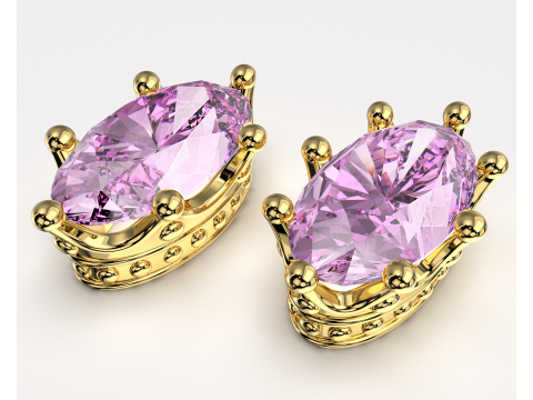 Crown Jewelry Set Ring Earrings and Oval 8x14mm Gemstone Setting STL for 3D Print 3D Model