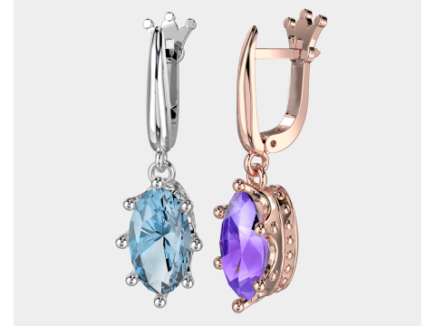 Crown Jewelry Set Ring Earrings and Oval 8x14mm Gemstone Setting STL for 3D Print 3D Model