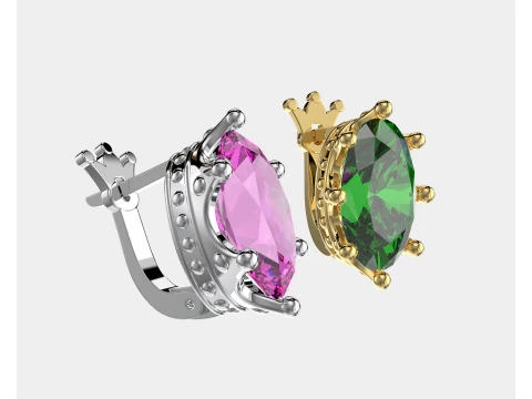Crown Jewelry Set Ring Earrings and Oval 8x14mm Gemstone Setting STL for 3D Print 3D Model