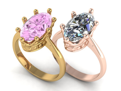 Crown Jewelry Set Ring Earrings and Oval 8x14mm Gemstone Setting STL for 3D Print 3D Model