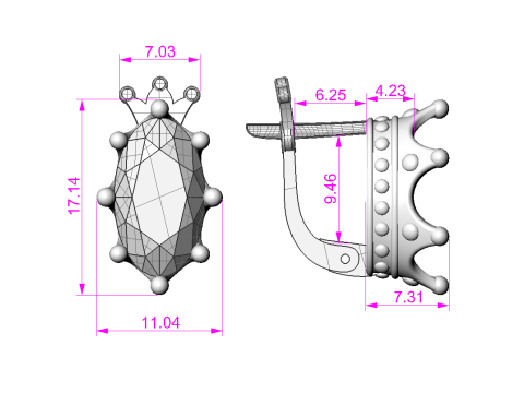 Crown Jewelry Set Ring Earrings and Oval 8x14mm Gemstone Setting STL for 3D Print 3D Model