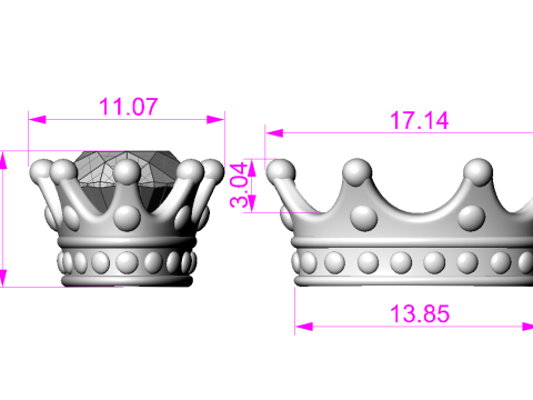 Crown Jewelry Set Ring Earrings and Oval 8x14mm Gemstone Setting STL for 3D Print 3D Model
