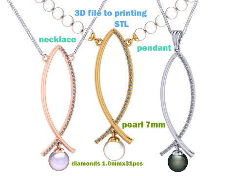 Printable jewelry pendant necklace whith pearl and diamonds STL 3D Model