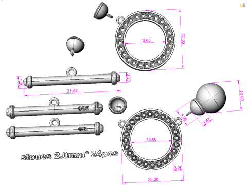 Printable jewelry pendant for necklace whith pearl STL 3D Model