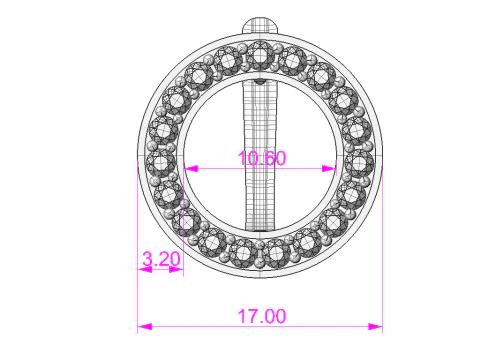 Printable jewelry earring circle 17mm with diamonds 2mm - file STL 3D Model