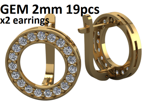 Printable jewelry earring circle 17mm with diamonds 2mm - file STL Modello 3D