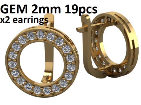 Printable jewelry earring circle 17mm with diamonds 2mm - file STL 3D Model