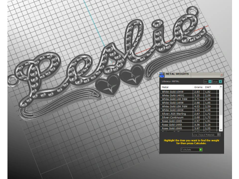 Printable jewelry NAME pendant necklace Leslie STL 3D Model