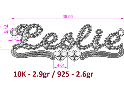 Printable jewelry NAME pendant necklace Leslie STL 3D Model