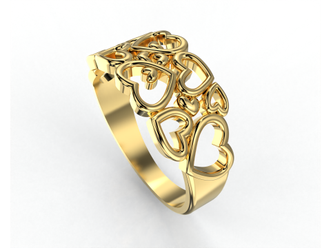 Printable ring - many hearts - much love - STL for 3d printing 5-10 sizes 3D मॉडल