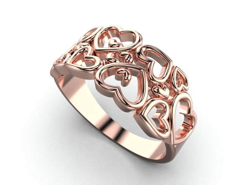 Printable ring - many hearts - much love - STL for 3d printing 5-10 sizes 3D मॉडल