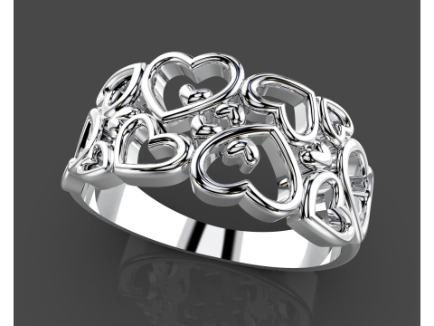 Printable ring - many hearts - much love - STL for 3d printing 5-10 sizes 3D मॉडल