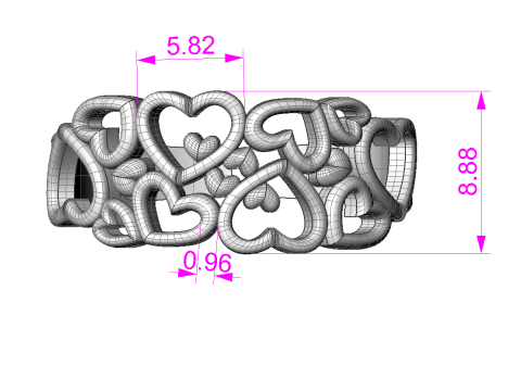 Printable ring - many hearts - much love - STL for 3d printing 5-10 sizes 3D मॉडल