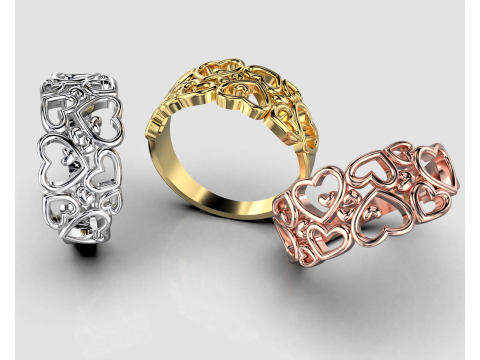 Printable ring - many hearts - much love - STL for 3d printing 5-10 sizes 3D मॉडल