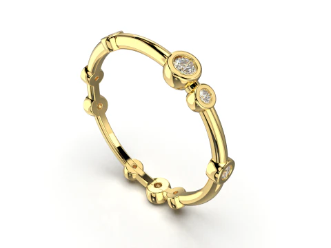 Printable wedding band ring diamonds 01ct STL 3d cad file 3D Model