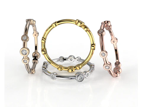 Printable wedding band ring diamonds 01ct STL 3d cad file 3D Model
