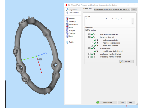 Printable wedding band ring smoothed and diamonds 017ct STL 3d cad file Modello 3D