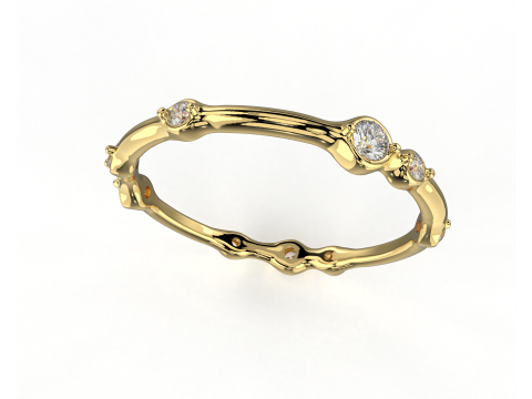 Printable wedding band ring smoothed and diamonds 017ct STL 3d cad file Modello 3D