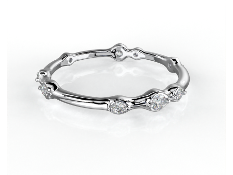 Printable wedding band ring smoothed and diamonds 017ct STL 3d cad file Modello 3D