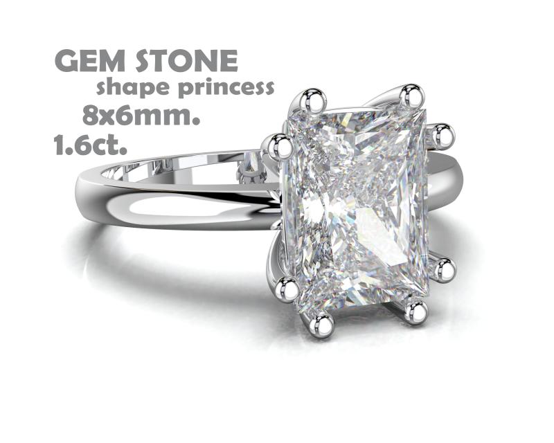 Printable Engagement SOLITAIRE Ring with stone princess shape 8x6mm STL 3D Model .c4d .max .obj .3ds .fbx .stl .blend