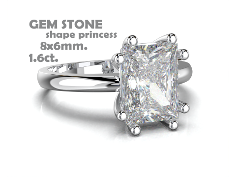 Printable Engagement SOLITAIRE Ring with stone princess shape 8x6mm STL 3Dモデル