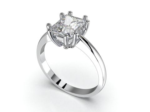 Printable Engagement SOLITAIRE Ring with stone princess shape 8x6mm STL 3D Model