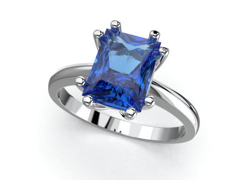 Printable Engagement SOLITAIRE Ring with stone princess shape 8x6mm STL 3D Model