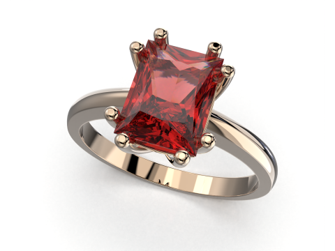 Printable Engagement SOLITAIRE Ring with stone princess shape 8x6mm STL 3D Model