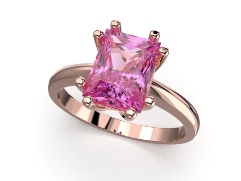 Printable Engagement SOLITAIRE Ring with stone princess shape 8x6mm STL 3D Model