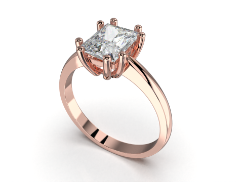 Printable Engagement SOLITAIRE Ring with stone princess shape 8x6mm STL 3D Model