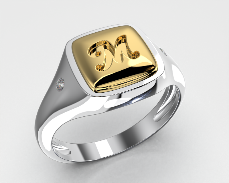 Jewelry Signet Ring letter M - Printable STL 3D मॉडल .c4d .max .obj .3ds .fbx .stl .blend 