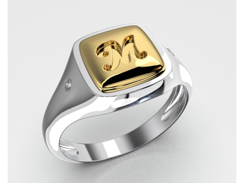 Jewelry Signet Ring letter M - Printable STL 3D 模型