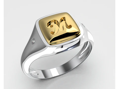 Cincin Meterai Perhiasan huruf M - STL yang dapat dicetak Model 3D