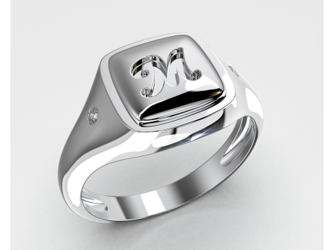 Jewelry Signet Ring letter M - Printable STL 3D मॉडल