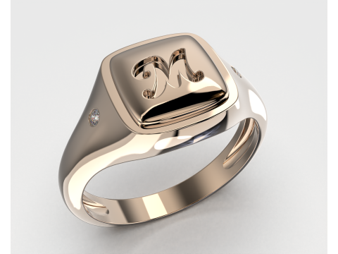 Jewelry Signet Ring letter M - Printable STL 3D मॉडल