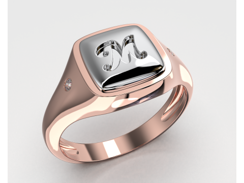 Jewelry Signet Ring letter M - Printable STL 3D मॉडल