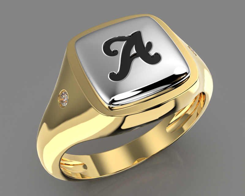 Jewelry Signet Ring letter A - Printable STL 3D-Modell .c4d .max .obj .3ds .fbx .stl .blend