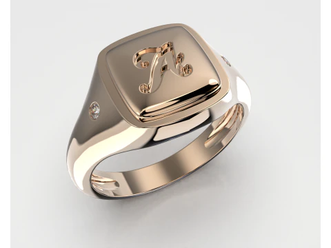 Jewelry Signet Ring letter A - Printable STL 3D Model
