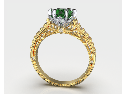 Printable jewelry engagement luxury victorian ring with middle stone 7mm - STL ready to print Model 3D