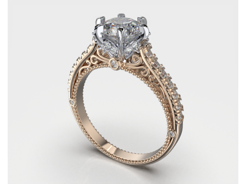 Printable jewelry engagement luxury victorian ring with middle stone 7mm - STL ready to print Model 3D