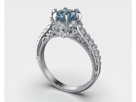 Printable jewelry engagement luxury victorian ring with middle stone 7mm - STL ready to print Model 3D