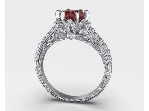 Printable jewelry engagement luxury victorian ring with middle stone 7mm - STL ready to print Model 3D
