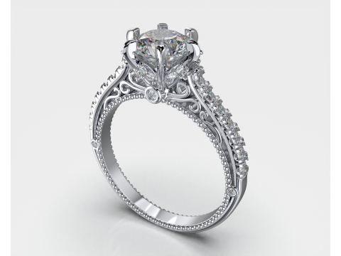 Printable jewelry engagement luxury victorian ring with middle stone 7mm - STL ready to print Model 3D