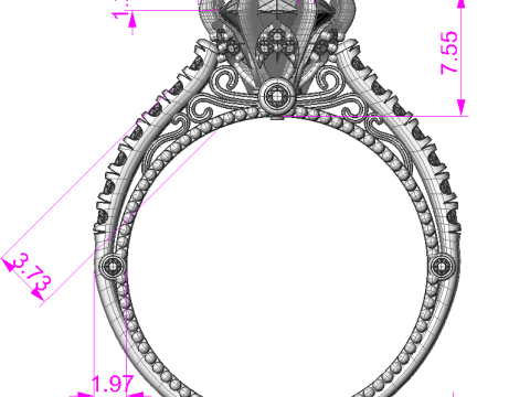 Printable jewelry engagement luxury victorian ring with middle stone 7mm - STL ready to print Model 3D
