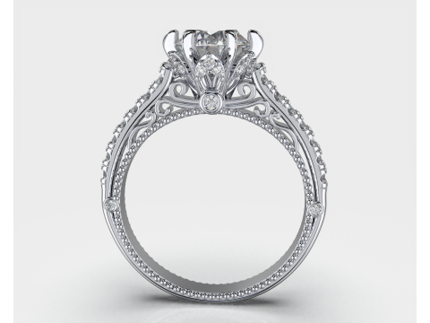 Printable jewelry engagement luxury victorian ring with middle stone 7mm - STL ready to print Model 3D
