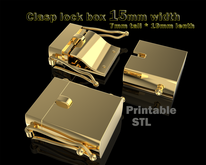 Jewelry CLASP Lock for chain or bracelet 15mm width tall 7mm STL ready for Print Modèles 3D en vedette .c4d .max .obj .3ds .fbx .stl .blend 